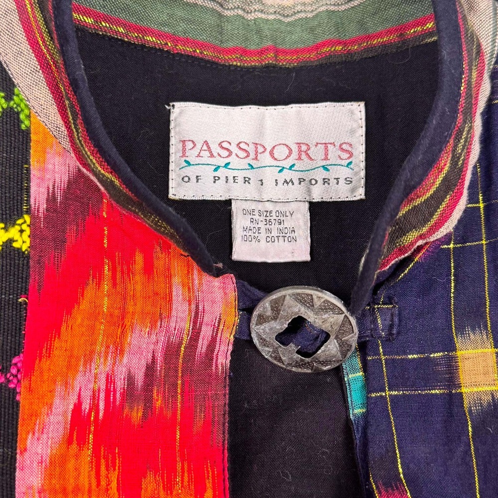 Vtg Passports Pier 1 Imports Patchwork Ikat Cotton Vest Metal Buttons Grandma - Picture 2 of 7